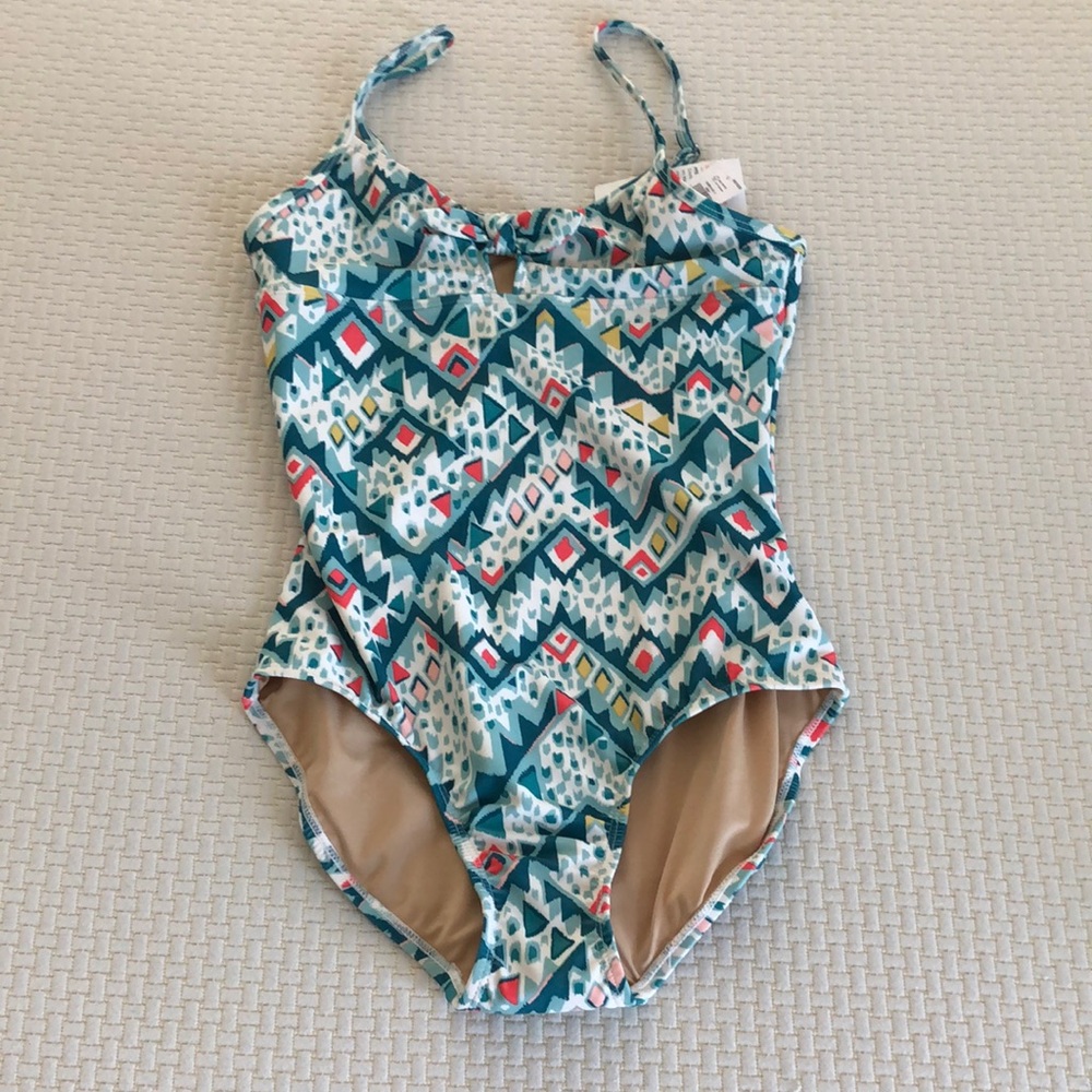 Old Navy Swimsuit Gurls Size XL Green White Yellow Pink‎ One Piece Geometric